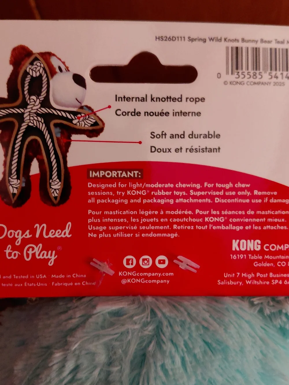 Kong Dog Toys Large Orange Kong Aqua & Teal Medium Wild Knots Bunny Bear New